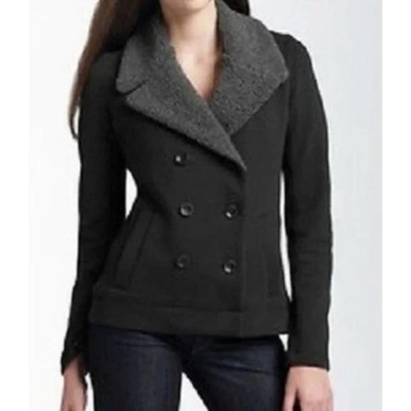 Sundance Fleece Sherpa short length double breasted Peacoat jacket coat sz L - Picture 1 of 7